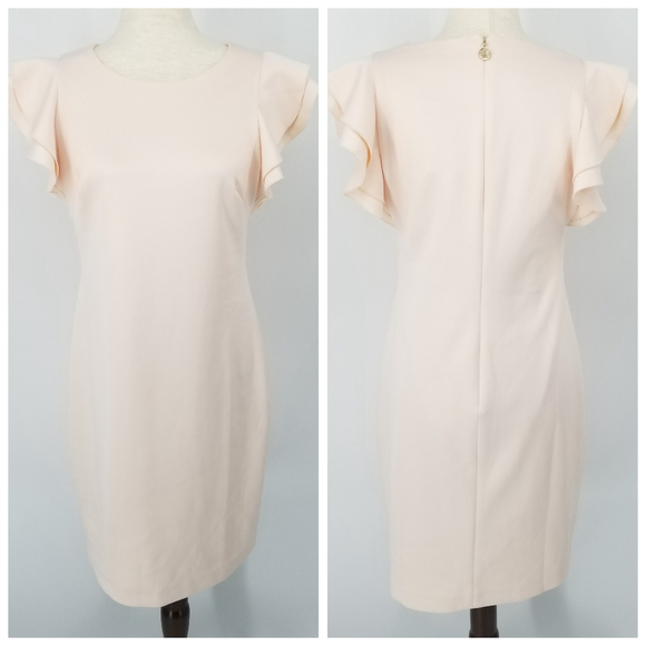 Tommy Hilfiger Scuba Sheath Dress With Flutter Sleeves Light Pink Size 10 NWT - Picture 1 of 10